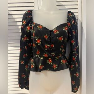 Black Top with Red Floral Pattern
